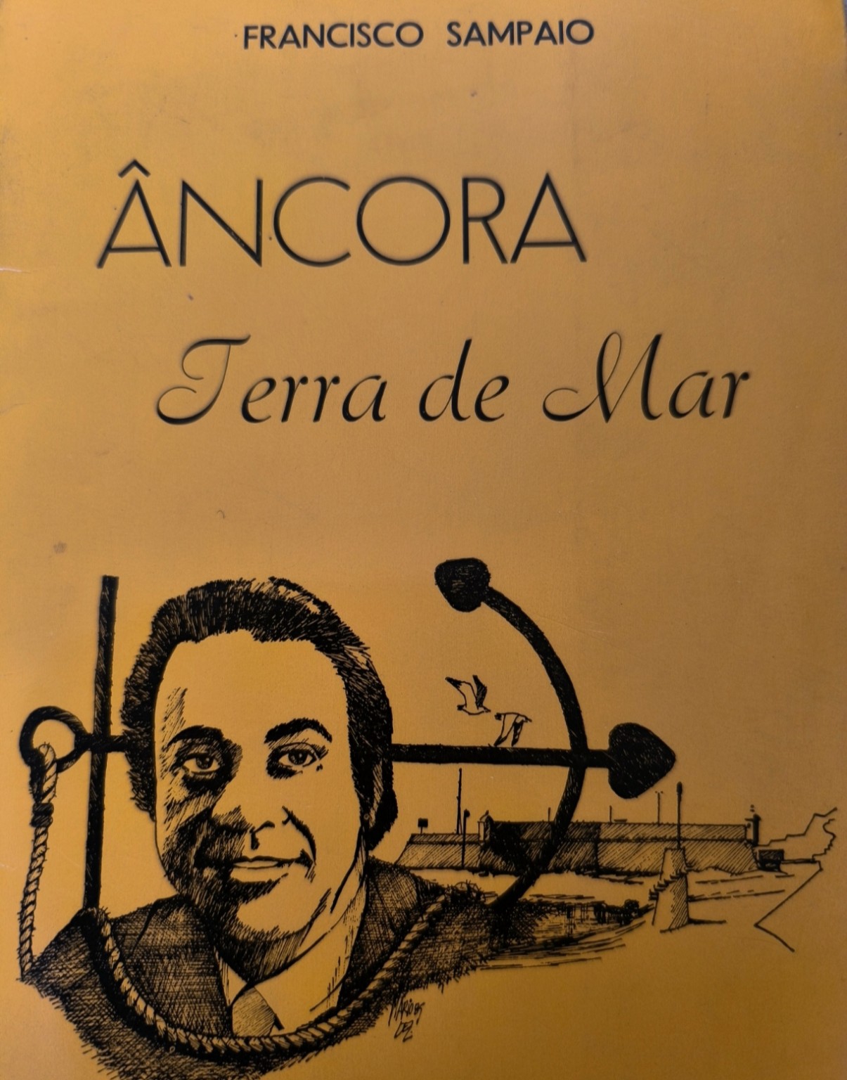 Representação do poeta Francisco Sampaio na capa da obra Âncora, Terra de Mar
